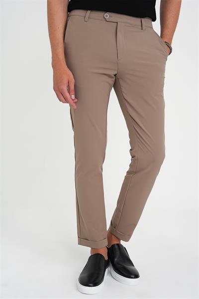 Comfort Fit Beli Lastikli Yan Cep Bej Jogger Pantolon P 1150
