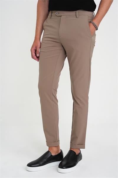 Comfort Fit Beli Lastikli Yan Cep Bej Jogger Pantolon P 1150