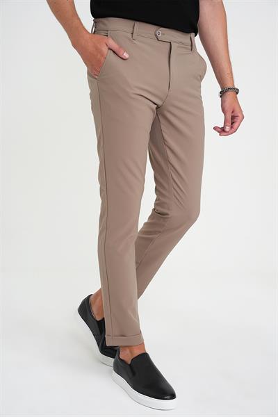 Comfort Fit Beli Lastikli Yan Cep Bej Jogger Pantolon P 1150