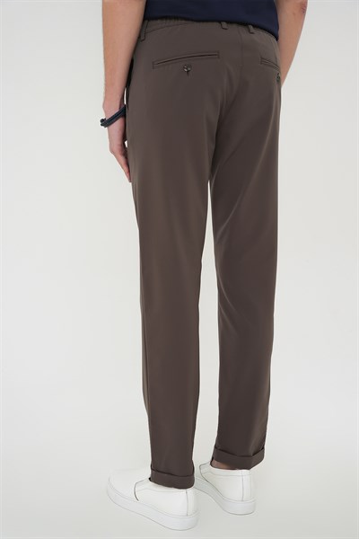 Comfort Fit Beli Lastikli Yan Cep Koyu Haki Jogger Pantolon P 1150