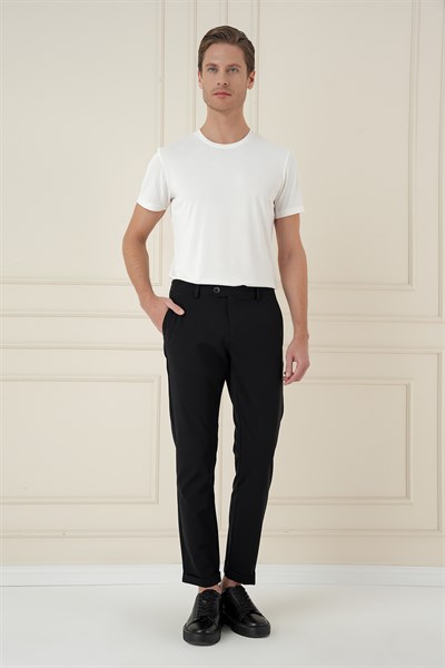Comfort Fit Beli Lastikli Yan Cep Siyah Jogger Pantolon P 1150