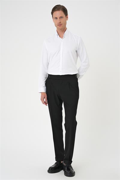 Comfort Fit Beli Tokalı Pileli Siyah Jogger Pantolon P 1170