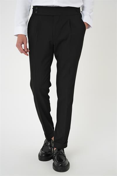 Comfort Fit Beli Tokalı Pileli Siyah Jogger Pantolon P 1170
