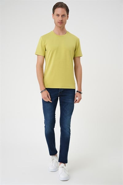 Comfort Fit Bisiklet Yaka %97 Esnek Pamuklu Limon Tişört TS 885