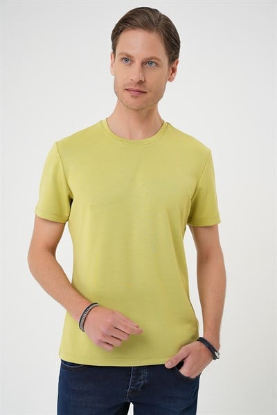 Comfort Fit Bisiklet Yaka %97 Esnek Pamuklu Limon Tişört TS 885