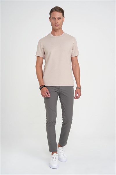 Comfort Fit Bisiklet Yaka %97 Esnek Pamuklu Bej Tişört TS 885