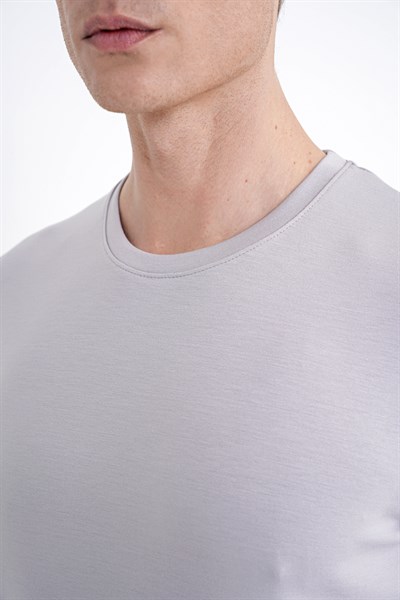 Comfort Fit Bisiklet Yaka %97 Esnek Pamuklu Gri Tişört TS 885