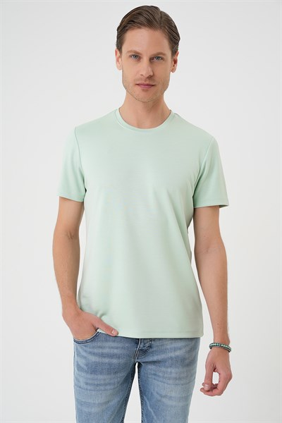 Comfort Fit Bisiklet Yaka %97 Esnek Pamuklu Mint Yeşili Tişört TS 885