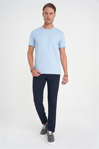 Comfort Fit Bisiklet Yaka %97 Esnek Pamuklu Mavi Tişört TS 885