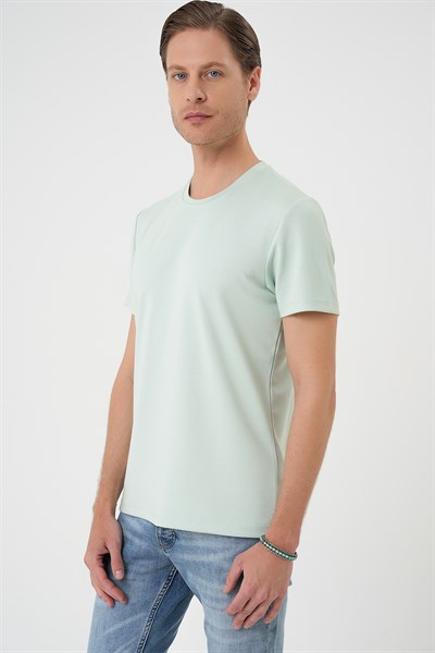 Comfort Fit Bisiklet Yaka %97 Esnek Pamuklu Mint Yeşili Tişört TS 885