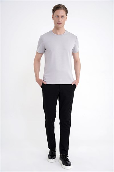 Comfort Fit Bisiklet Yaka %97 Esnek Pamuklu Gri Tişört TS 885
