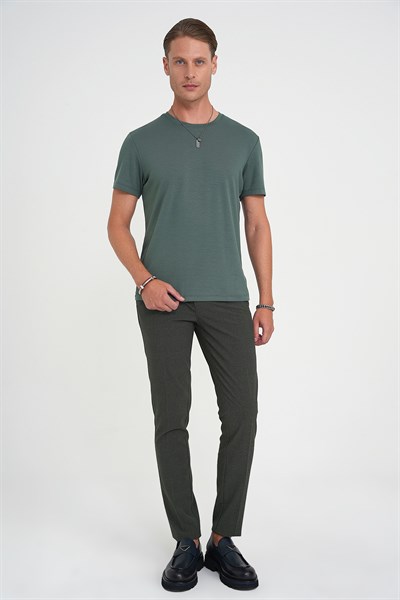 Comfort Fit Bisiklet Yaka %97 Esnek Pamuklu Çağla Tişört TS 885
