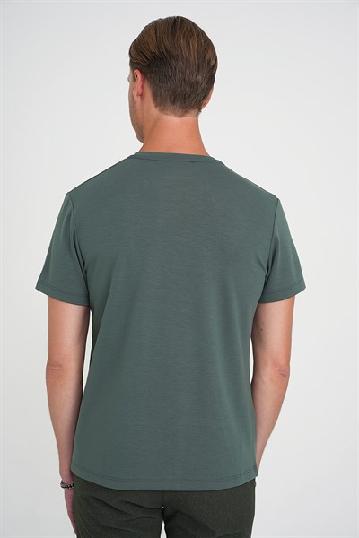 Comfort Fit Bisiklet Yaka %97 Esnek Pamuklu Çağla Tişört TS 885