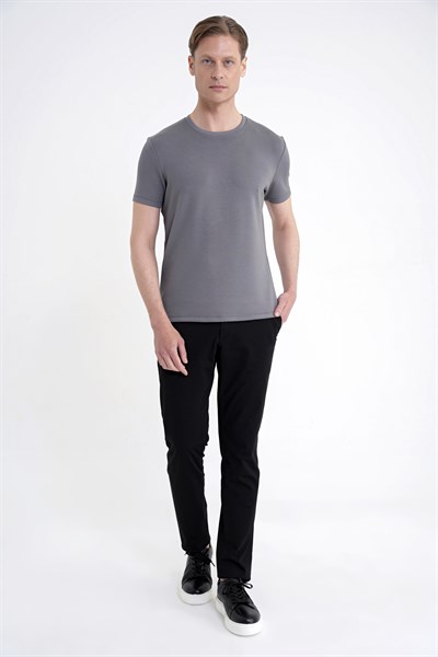 Comfort Fit Bisiklet Yaka %97 Esnek Pamuklu Antrasit Tişört TS 885