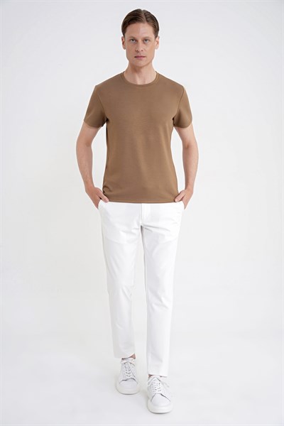 Comfort Fit Bisiklet Yaka %97 Esnek Pamuklu Vizon Tişört TS 885