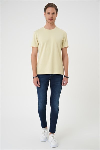 Comfort Fit Bisiklet Yaka %97 Esnek Pamuklu Su Yeşili Tişört TS 885