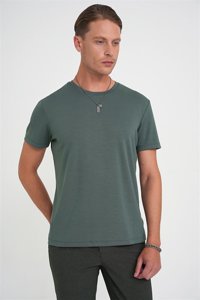 Comfort Fit Bisiklet Yaka %97 Esnek Pamuklu Çağla Tişört TS 885