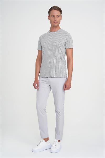 Comfort Fit Bisiklet Yaka Baklava Desen Kısa Kol Gri Tişört Ts 908