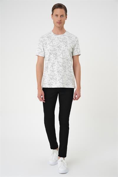 Comfort Fit Bisiklet Yaka Batik Görünmlü Kısa Kol Casual Ekru Tişört Ts 905