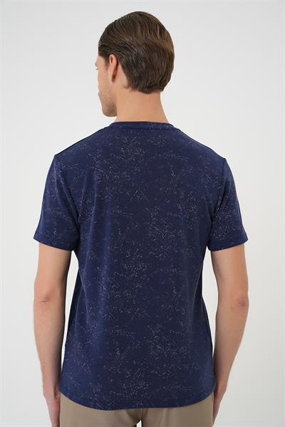 Comfort Fit Bisiklet Yaka Batik Görünmlü Kısa Kol Casual Lacivert Tişört Ts 905