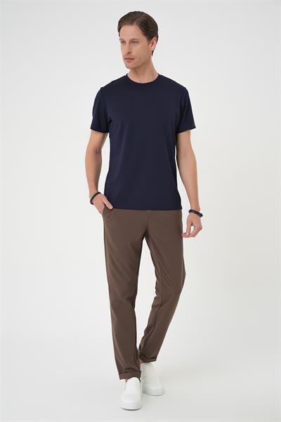 Comfort Fit Bisiklet Yaka Esnek Pamuk Casual Koyu Lacivert Tişört Ts 885