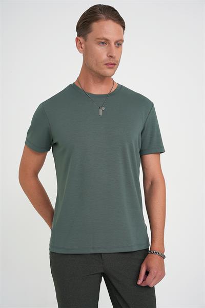 Comfort Fit Bisiklet Yaka Esnek Pamuk Casual Çağla Tişört Ts 885