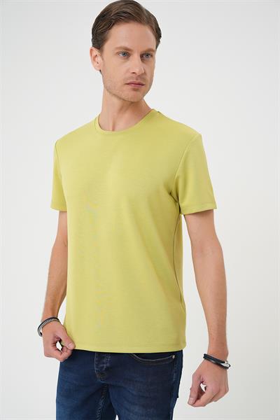 Comfort Fit Bisiklet Yaka Esnek Pamuk Casual Limon Tişört Ts 885