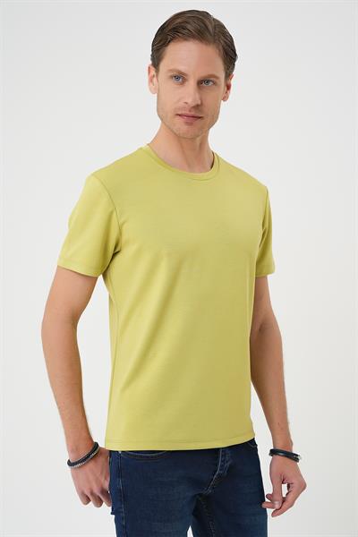 Comfort Fit Bisiklet Yaka Esnek Pamuk Casual Limon Tişört Ts 885