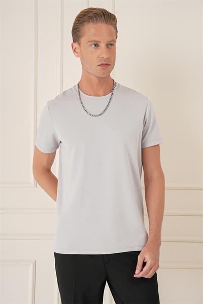 Comfort Fit Bisiklet Yaka Esnek Pamuk Casual Gri Tişört Ts 885