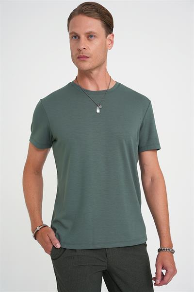 Comfort Fit Bisiklet Yaka Esnek Pamuk Casual Çağla Tişört Ts 885