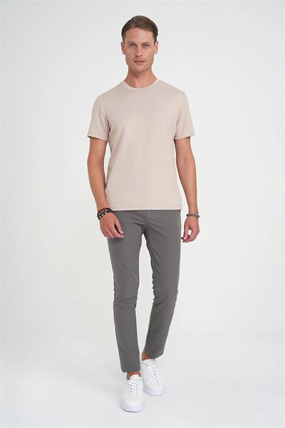 Comfort Fit Bisiklet Yaka Esnek Pamuk Casual Bej Tişört Ts 885