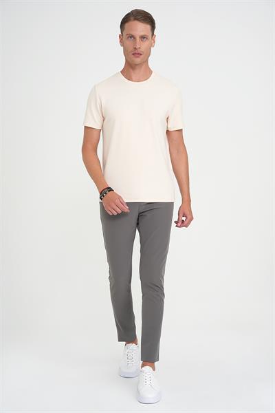 Comfort Fit Bisiklet Yaka Esnek Pamuk Casual Krem Tişört Ts 885
