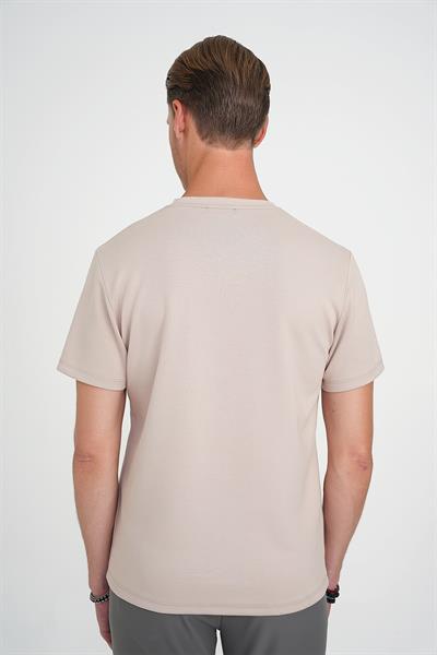 Comfort Fit Bisiklet Yaka Esnek Pamuk Casual Bej Tişört Ts 885