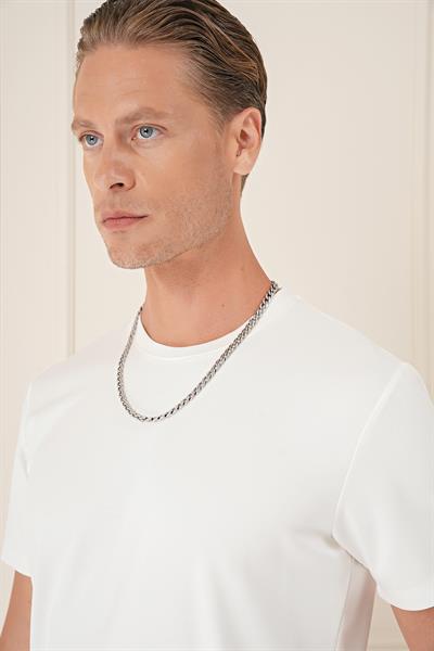 Comfort Fit Bisiklet Yaka Esnek Pamuk Casual Ekru Tişört Ts 885