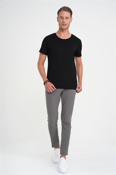 Comfort Fit Bisiklet Yaka Esnek Pamuk Düz Siyah Tişört Ts 915