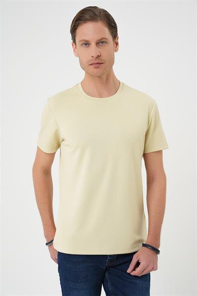 Comfort Fit Bisiklet Yaka Esnek Pamuk Casual Su Yeşili Tişört Ts 885