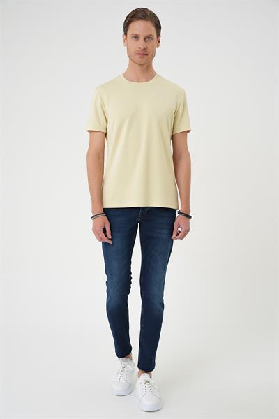 Comfort Fit Bisiklet Yaka Esnek Pamuk Casual Su Yeşili Tişört Ts 885