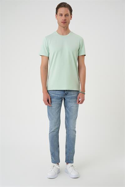 Comfort Fit Bisiklet Yaka Esnek Pamuk Casual Mint Yeşili Tişört Ts 885