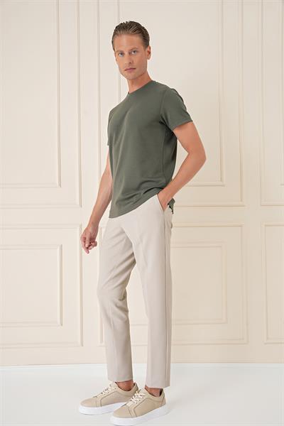 Comfort Fit Bisiklet Yaka Esnek Pamuk Casual Haki Tişört Ts 885