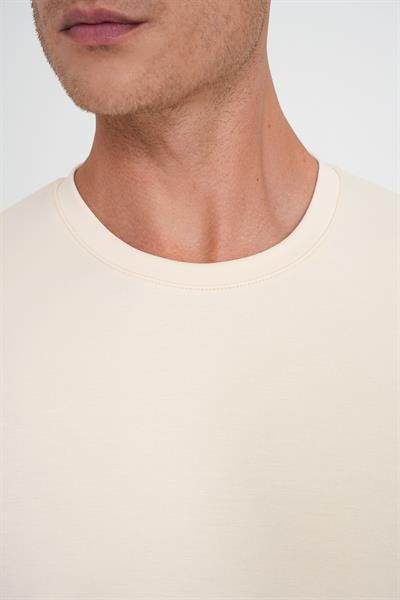 Comfort Fit Bisiklet Yaka Esnek Pamuk Casual Krem Tişört Ts 885