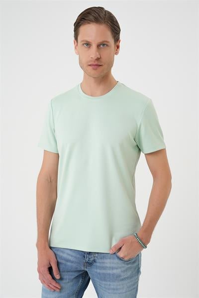 Comfort Fit Bisiklet Yaka Esnek Pamuk Casual Mint Yeşili Tişört Ts 885