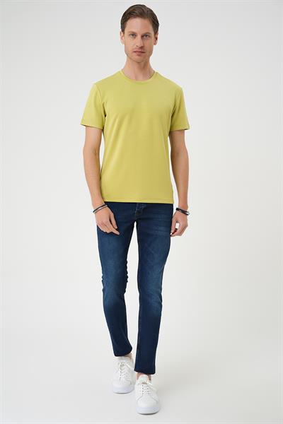 Comfort Fit Bisiklet Yaka Esnek Pamuk Casual Limon Tişört Ts 885