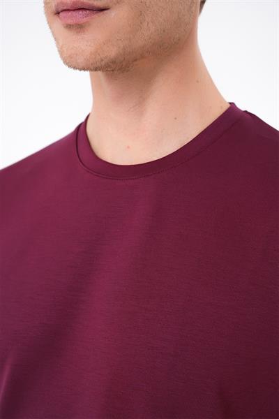 Comfort Fit Bisiklet Yaka Esnek Pamuk Casual Bordo Tişört Ts 885