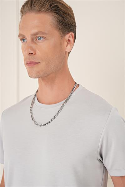 Comfort Fit Bisiklet Yaka Esnek Pamuk Casual Gri Tişört Ts 885
