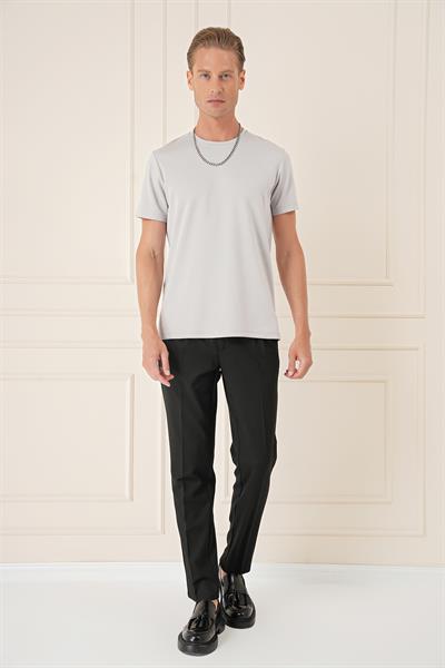 Comfort Fit Bisiklet Yaka Esnek Pamuk Casual Gri Tişört Ts 885