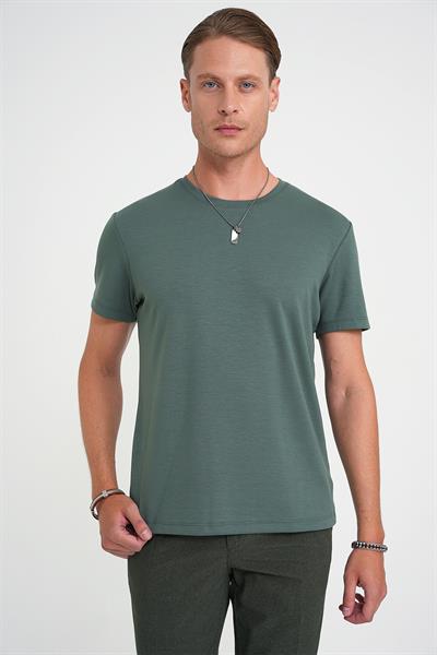 Comfort Fit Bisiklet Yaka Esnek Pamuk Casual Çağla Tişört Ts 885