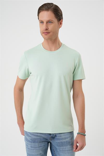 Comfort Fit Bisiklet Yaka Esnek Pamuk Casual Mint Yeşili Tişört Ts 885