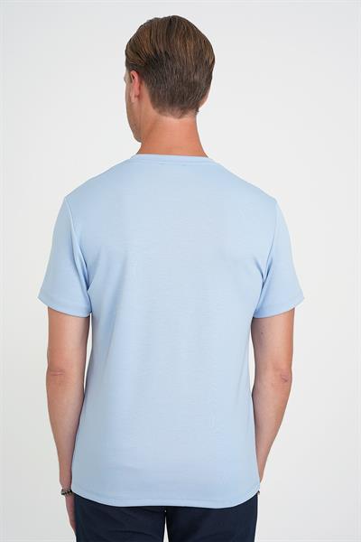 Comfort Fit Bisiklet Yaka Esnek Pamuk Casual Mavi Tişört Ts 885