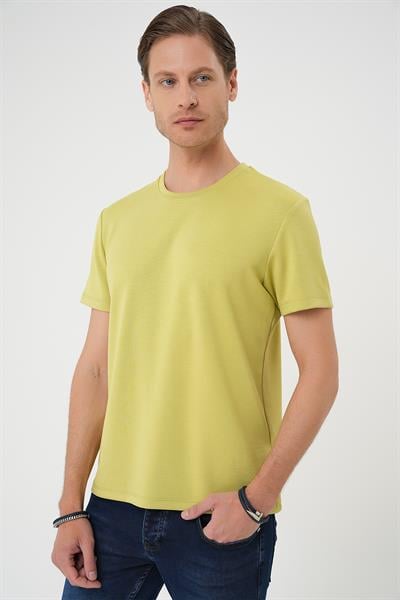 Comfort Fit Bisiklet Yaka Esnek Pamuk Casual Limon Tişört Ts 885