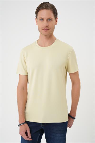 Comfort Fit Bisiklet Yaka Esnek Pamuk Casual Su Yeşili Tişört Ts 885